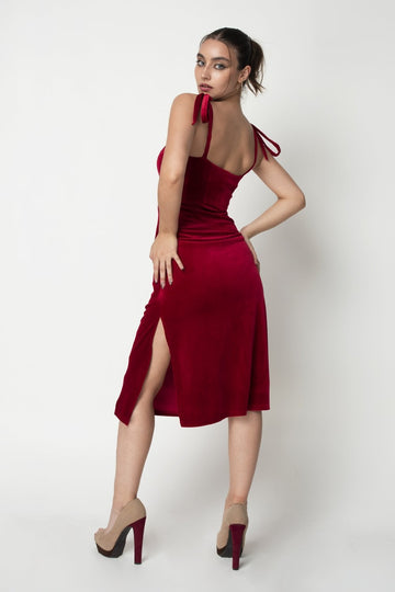 Red Corset Velvet Dress Double Second